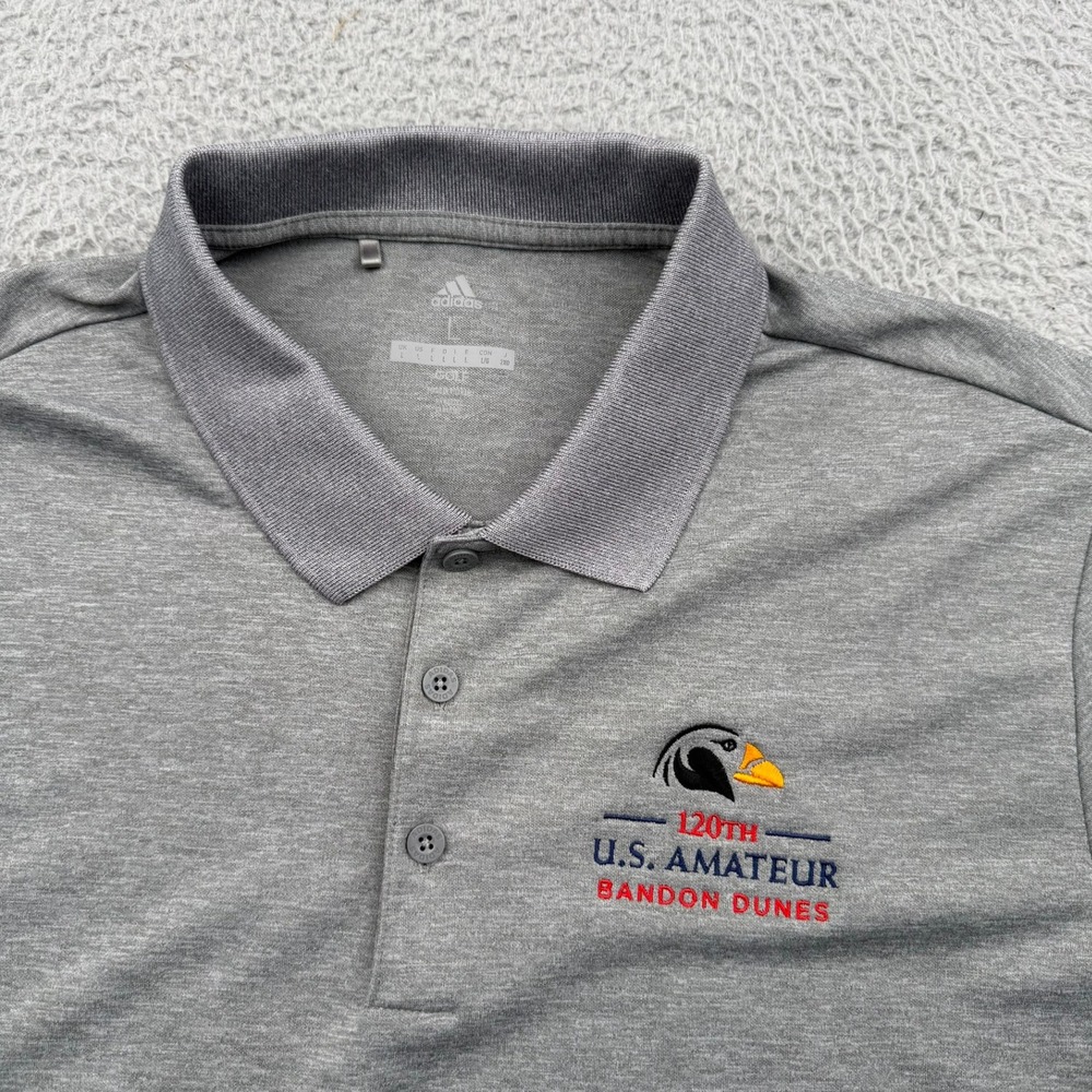 Adidas Golf Polo Mens L Gray Heather 120th U.S. Amateur Bandon Dunes Embroidered